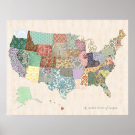 Shabby chic Förenade Stater Karta - Nursery Art Poster