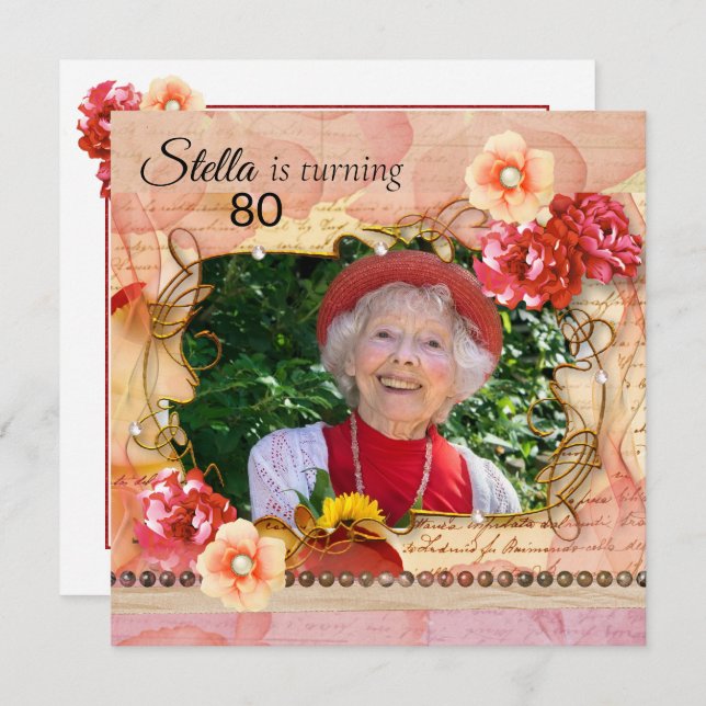 Shabby chic Foto Födelsedagsfest inbjudan (Fram/baksida)