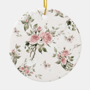 Shabby chic, fransk, chic, vintage, blommigt, rust julgransprydnad keramik