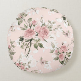 shabby chic fransk chic, vintage, blommigt som är rund kudde