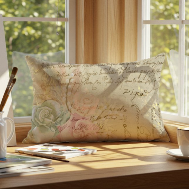 Shabby chic Fransk Land Blommigt utanför dörren Lumbarkudde (Skapare uppladdad)