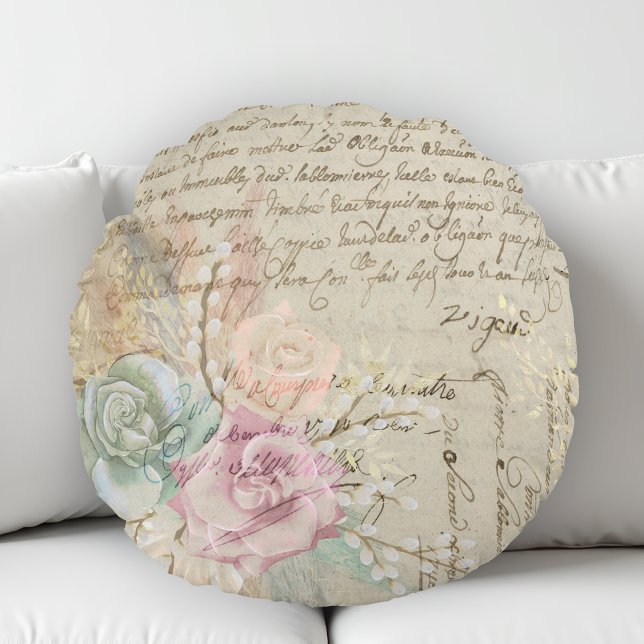 Shabby Chic Fransk Landstil Blommig Rund Kudde (Skapare uppladdad)