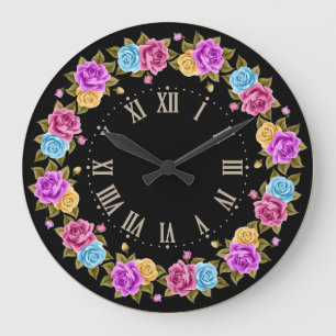 Shabby chic Fransk Vintage Black Colorful Ro Stor Klocka