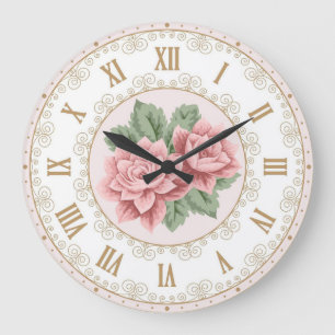 Shabby Chic Fransk Vintage Rose Guld Rosa Ros Stor Klocka