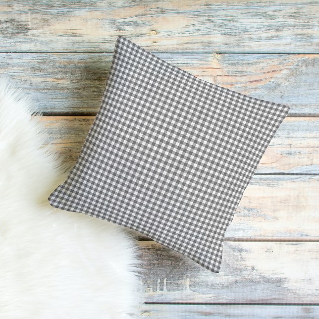 Shabby chic Fransk White Black Grått Check Mönster Kudde (Skapare uppladdad)