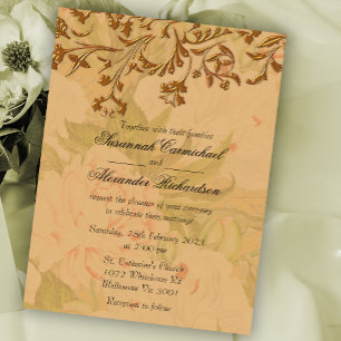 Shabby chic Golden Peonies Boho Bröllop Vykort