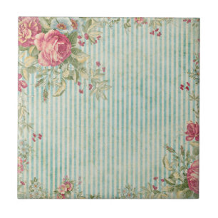 Shabby chic görar randig, & keramiska ro belägge kakelplatta