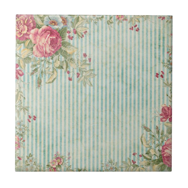 Shabby chic görar randig, & keramiska ro belägger kakelplatta (Framsidan)