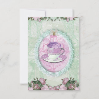 Shabby Chic Green and lilac "Tea Party" Inbjudningar