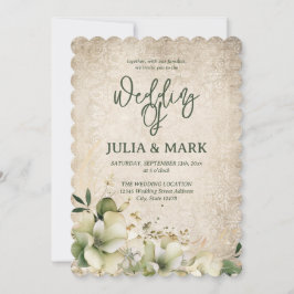 Shabby Chic Grön Och Beige Blommig Bröllops- Inbjudningar