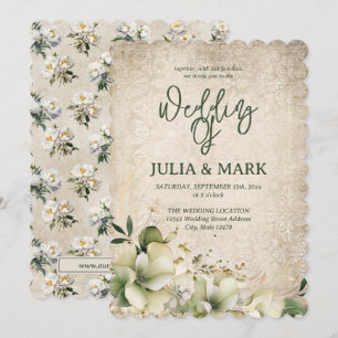Shabby Chic Grön Och Beige Blommig Bröllops- Inbjudningar