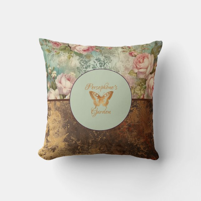 Shabby chic grunge stil blommigt kudde (Framsida)