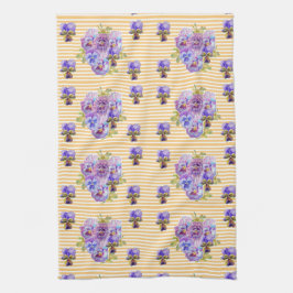Shabby Chic Gul Randig Viola Blommig Kökshandduk