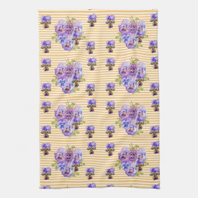Shabby Chic Gul Randig Viola Blommig Kökshandduk (Vertikal)