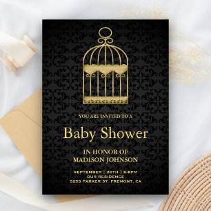 Shabby Chic Guld Fågelbur Bebis Shower Inbjudningar