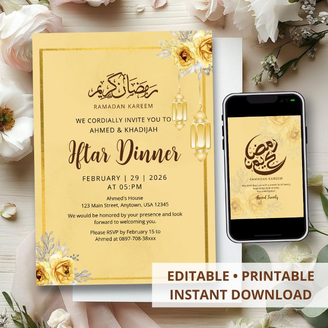 Shabby Chic Guldrosa Iftar Middagsinbjudan Inbjudningar (Skapare uppladdad)