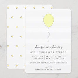 Shabby chic Gult Ballon Birthday Inbjudningar
