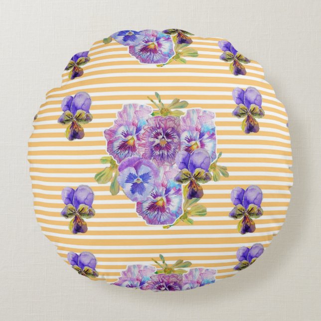 Shabby chic Gult Blommigt Flowers Round Cushion Rund Kudde (Framsidan)