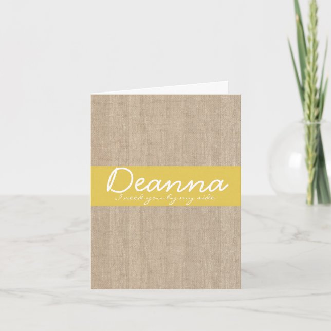 Shabby chic Gult Guld Burlap Bridesmaid-begäran Inbjudan (Framsida)
