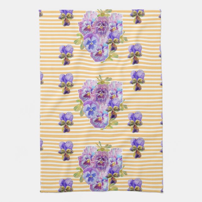 Shabby chic Gult Pansy Blommigt Kitchen Tea Towel Kökshandduk (Vertikal)