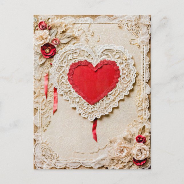 Shabby chic Heart med Snöre Helg Vykort (Framsida)