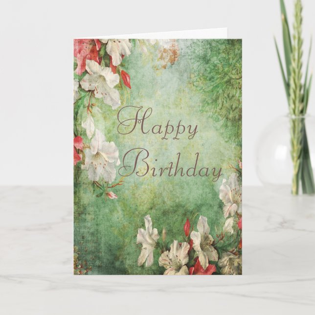 Shabby chic Hibiscus Flowers Birthday Kort (Framsida)