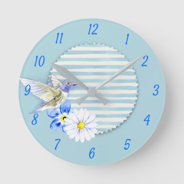 Shabby chic Hummingbird Shades of Blue Rund Klocka (Framsida)