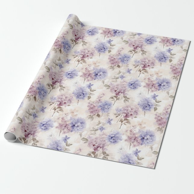 Shabby chic Hydrangea Blommigt Delight Presentpapper (Utrullad)