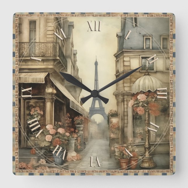shabby chic i Paris Fyrkantig Klocka (Framsida)