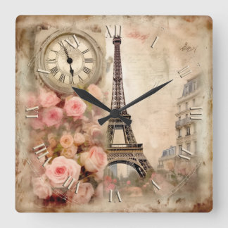 shabby chic i Paris romantik rosa - Fyrkantig Klocka