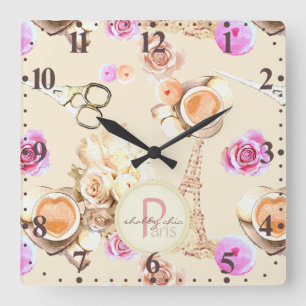Shabby chic i Vintage Paris Fyrkantig Klocka