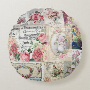 Shabby chic kollage,land sektoriansk,decoupage, b rund kudde