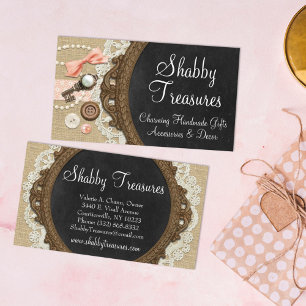 Shabby chic-krita, Rustic Burlap och Coral Bow Visitkort