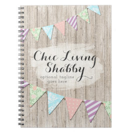 Shabby Chic Land Flagga på Rustik Målad Träyta Anteckningsbok Med Spiral