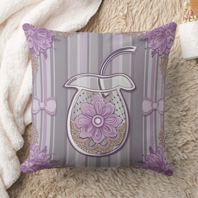Shabby Chic Lavendelblomma i randig glasburk Kudde (Filt)