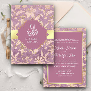 Shabby chic Lavender Guld Blommigt Muslim Bröllop Inbjudningar