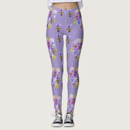 Shabby chic Lavender Lila Pansy Blommigt Leggings
