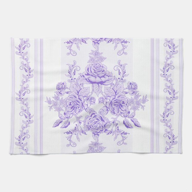 Shabby chic,lavender,toile,pattern,floral,Victoria Kökshandduk (Horisontell)
