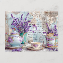 shabby chic Lavender with Classic Tea Service Vykort