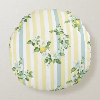 Shabby Chic Lemon Floral Series Design #11 Rund Kudde