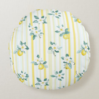 Shabby Chic Lemon Floral Series Design #12 Rund Kudde