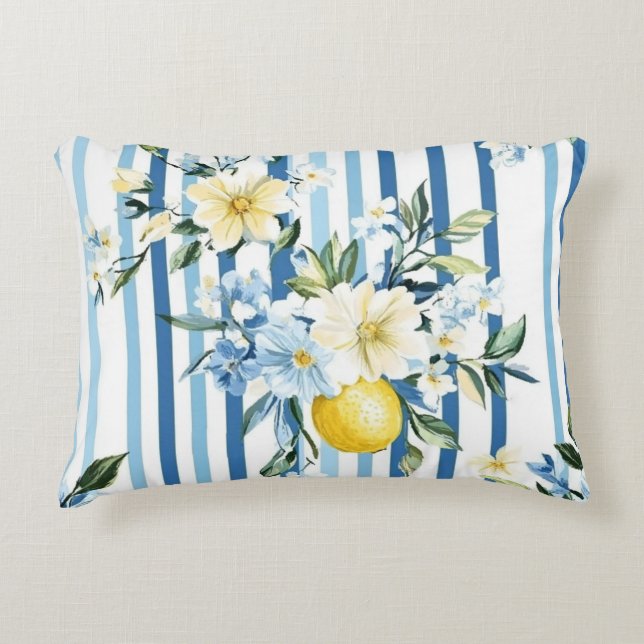 Shabby Chic Lemon Floral Series Design #1 Prydnadskudde (Framsidan)