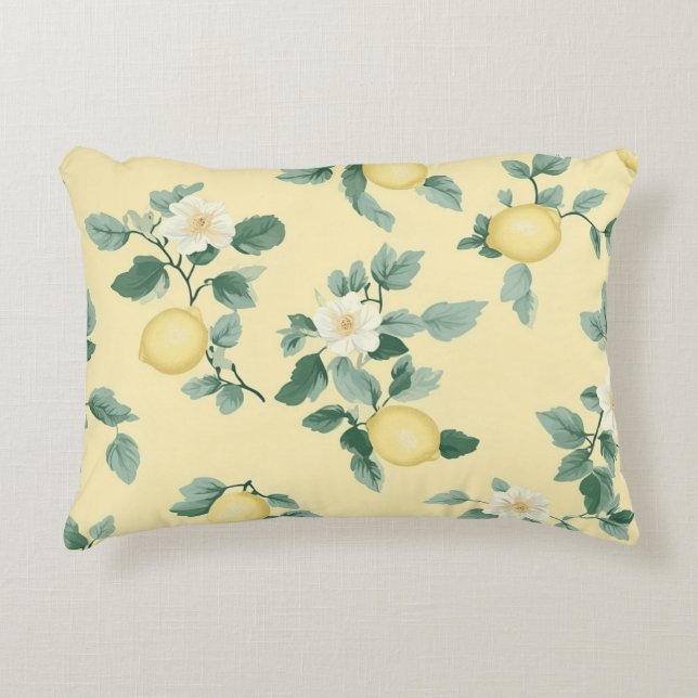Shabby Chic Lemon Floral Series Design #2 Prydnadskudde (Framsidan)