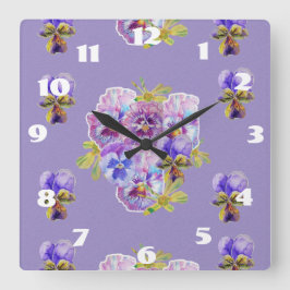 shabby chic Lila Pansies Pansy Blommigt Room Clock Fyrkantig Klocka