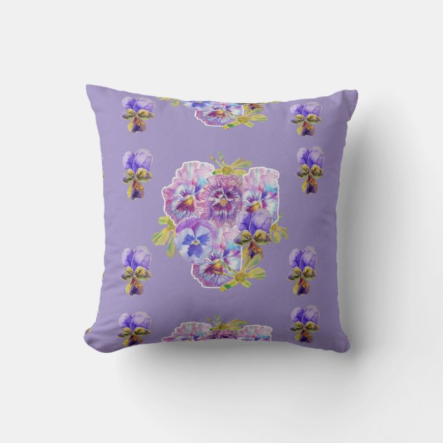 Shabby chic Lila Pansy Blommigt blommor Cushion Kudde (Framsida)