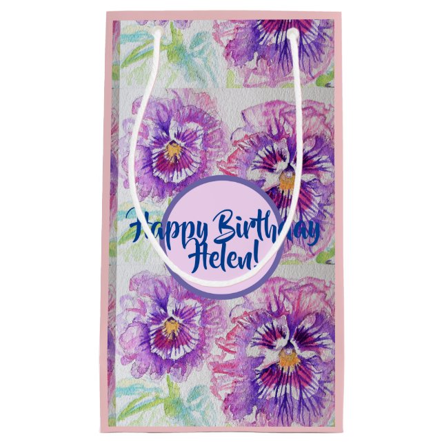 Shabby chic Lila Pansy-blommor Blommigt Gift Bag (Framsidan)
