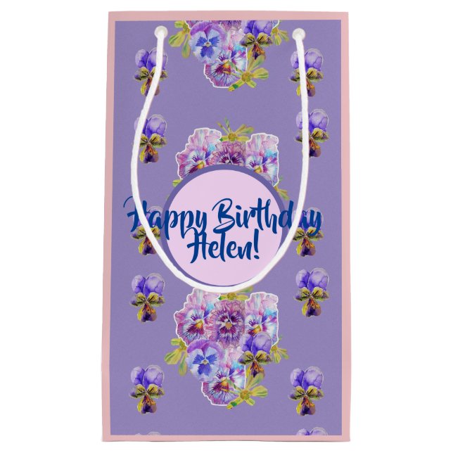 Shabby Chic lila penséblommor Blommig presentbag (Framsidan)