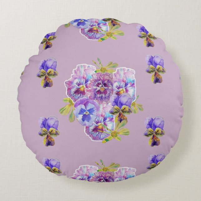 Shabby chic Lilac Blommigt Flowers Round Cushion Rund Kudde (Framsidan)