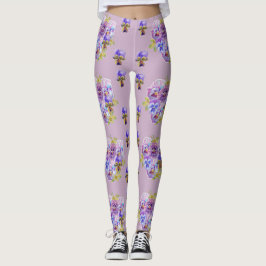 Shabby chic Lilac Lila Pansy Blommigt Leggings