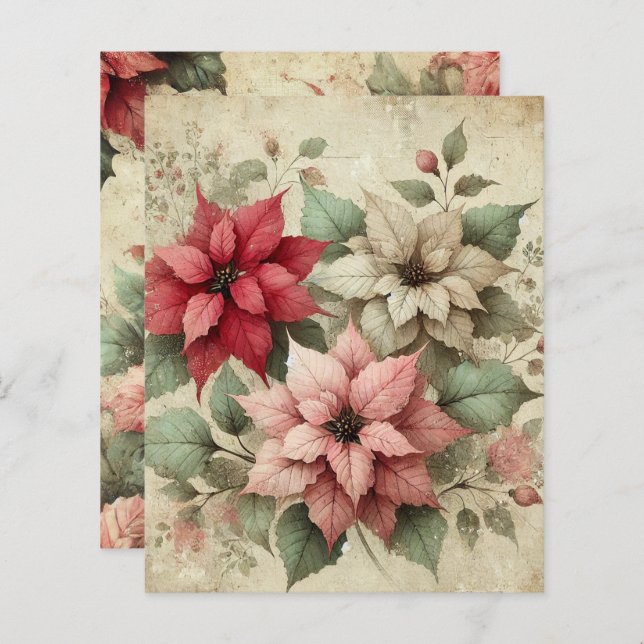Shabby chic Linen Poinsettias Scrapbook Papper (Fram/baksida)